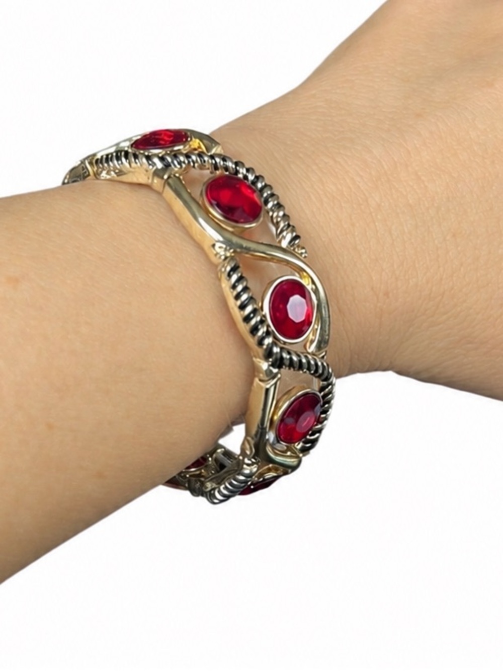 NWT Dana Buchman Antique Gold Stretch Bracelet Faux Rubies